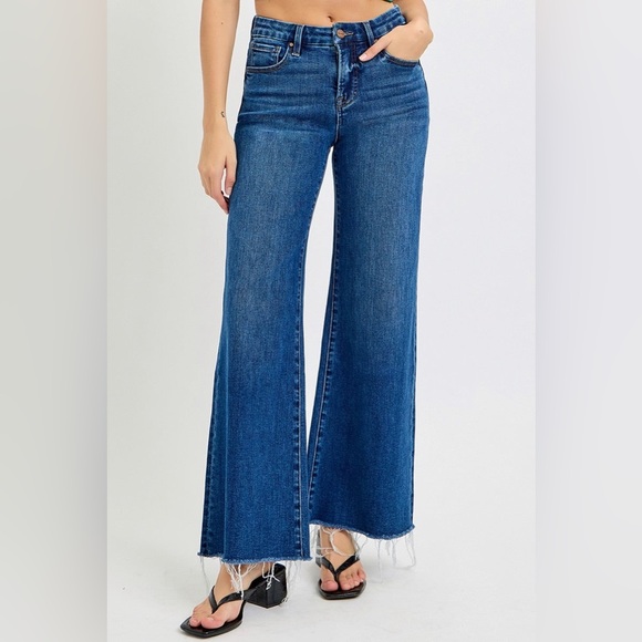 Tummy Control High Rise Dark Wash Wide Leg Jeans - Risen - Picture 2 of 6